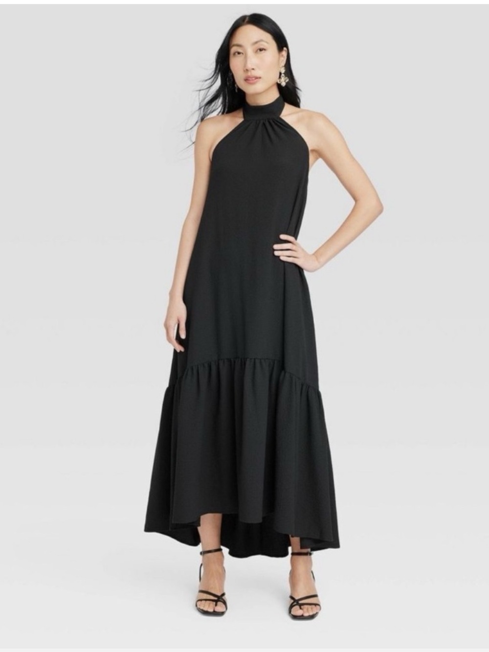 Women's Halter Hi-Lo Midi Dress - A New Day Black large